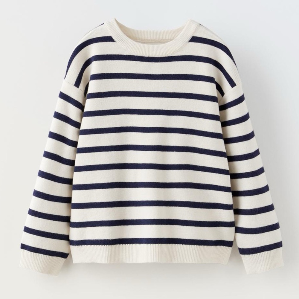 Zara Striped Navy and White Knit Sweater